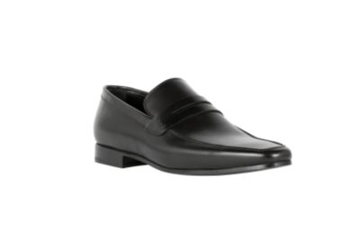 Loafer with Top Strap Detail in Black Leather